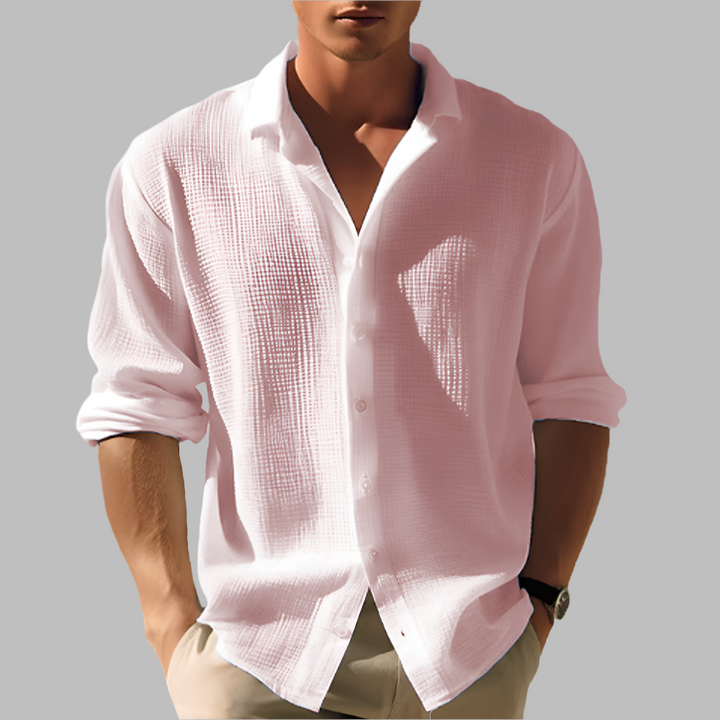 Light men's shirt in plain cotton and linen