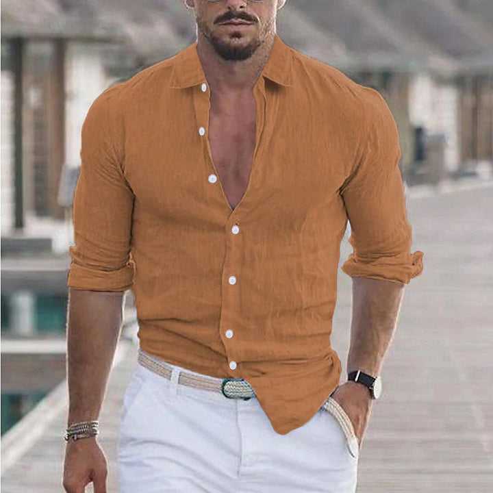 Camisa de hombre de lino con cuello vuelto