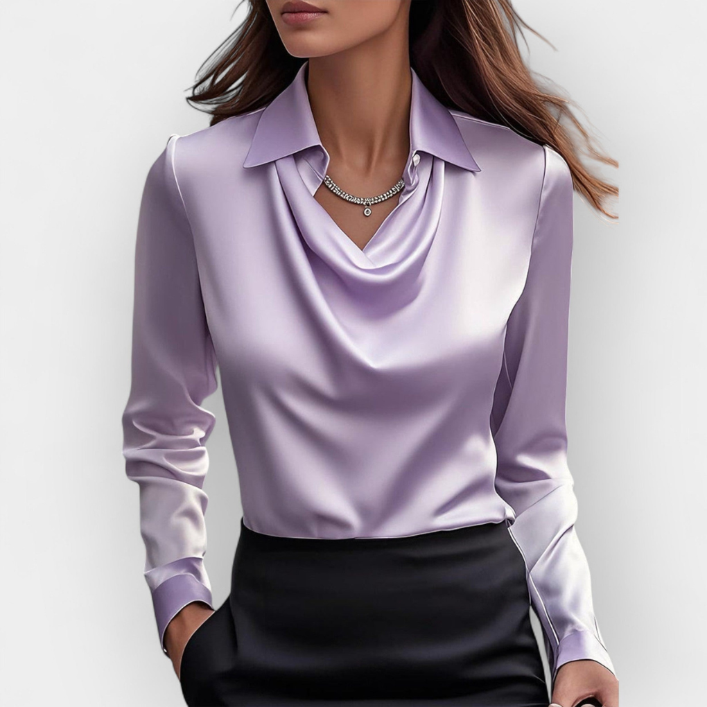 Elegante camicia in raso con colletto a cascata