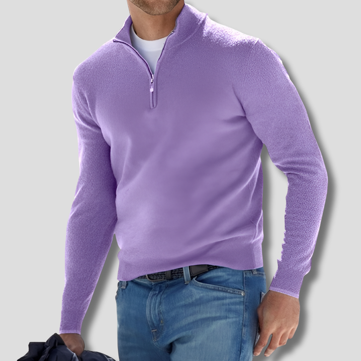 Suéter de hombre de punto de algodón con cuello con cremallera