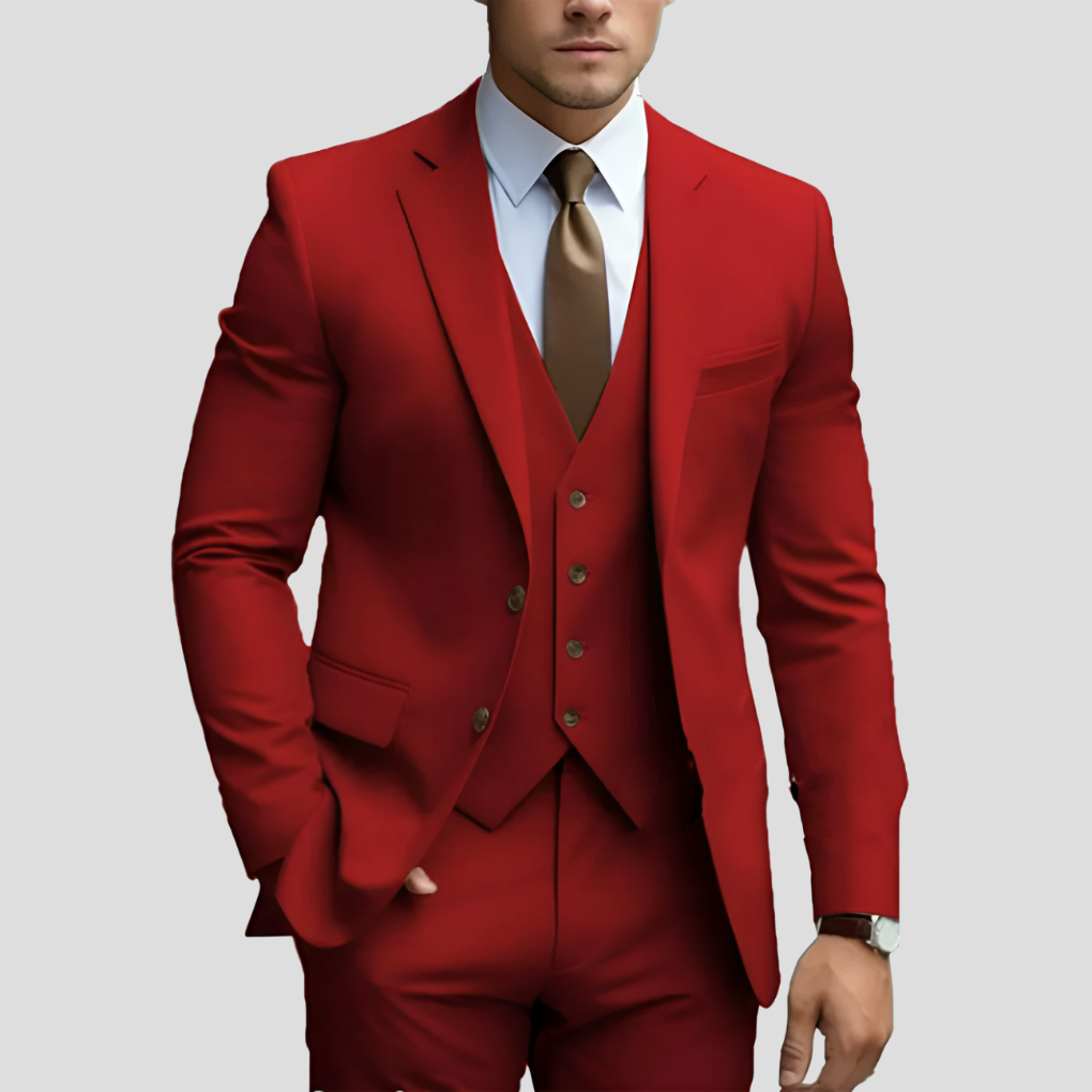 Elegant men's suit, 3 pieces, beige, slim fit