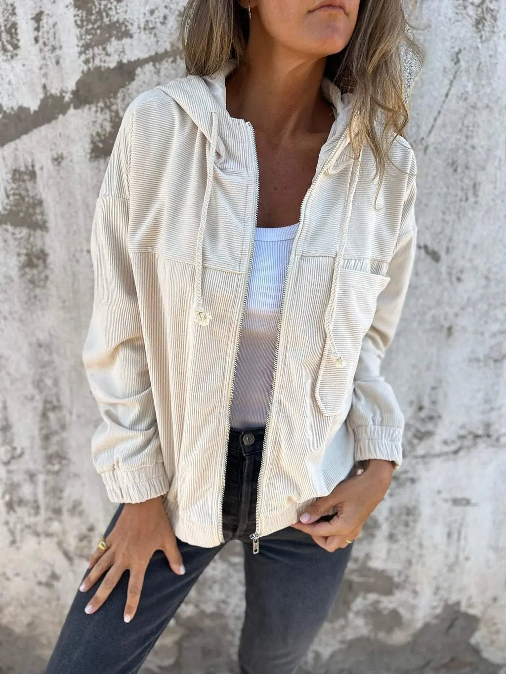 Casual Corduroy Jacket with Hood