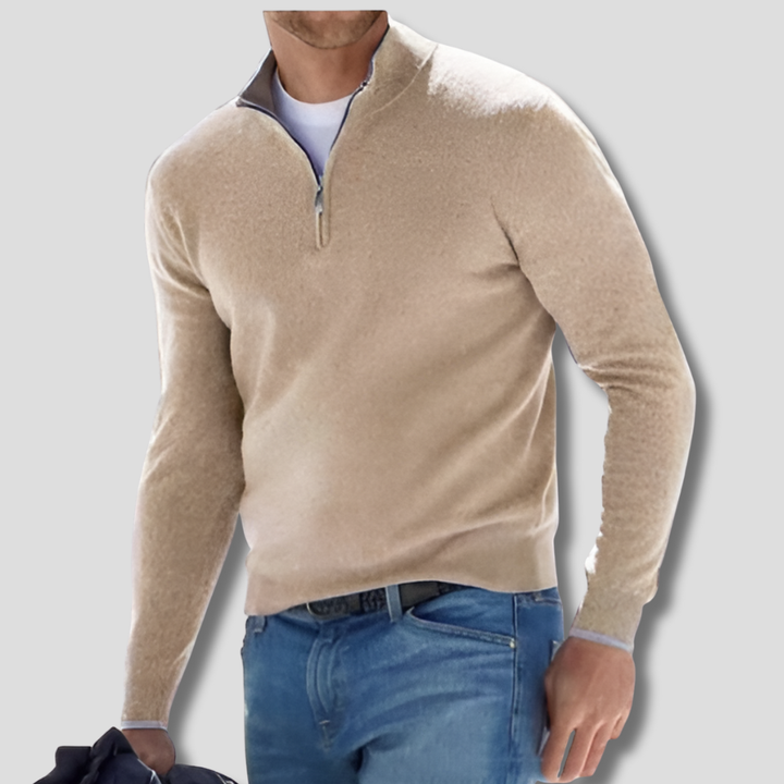 Suéter de hombre de punto de algodón con cuello con cremallera
