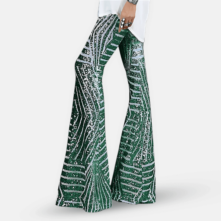 Pantaloni a zampa a vita alta con paillettes da donna