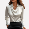 Blusa in Satin per Donna con Collo Drappeggiato