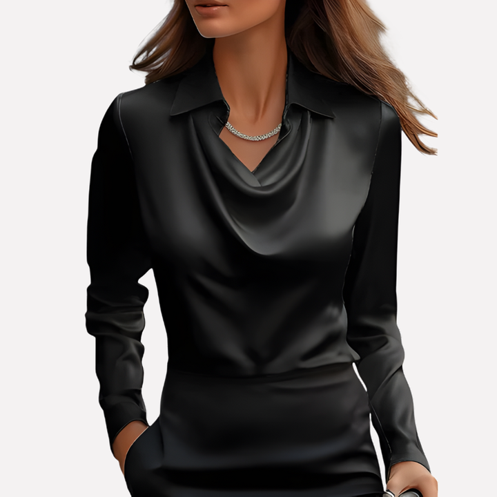 Blusa in Satin per Donna con Collo Drappeggiato