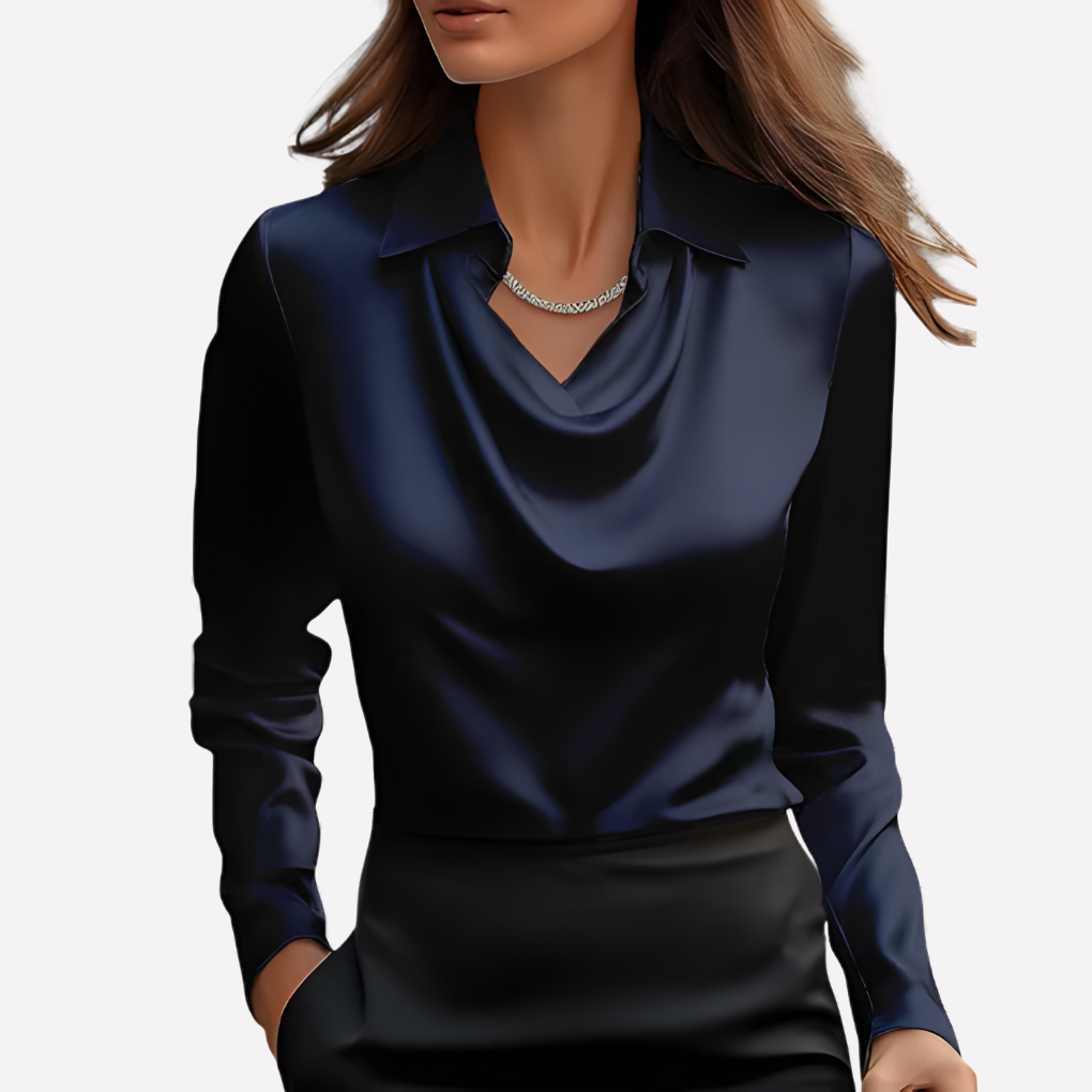 Blusa in Satin per Donna con Collo Drappeggiato