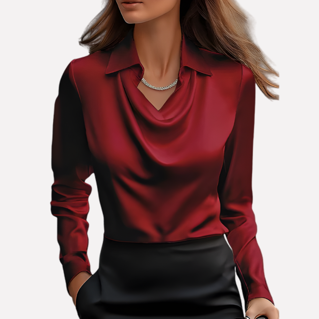 Blusa in Satin per Donna con Collo Drappeggiato