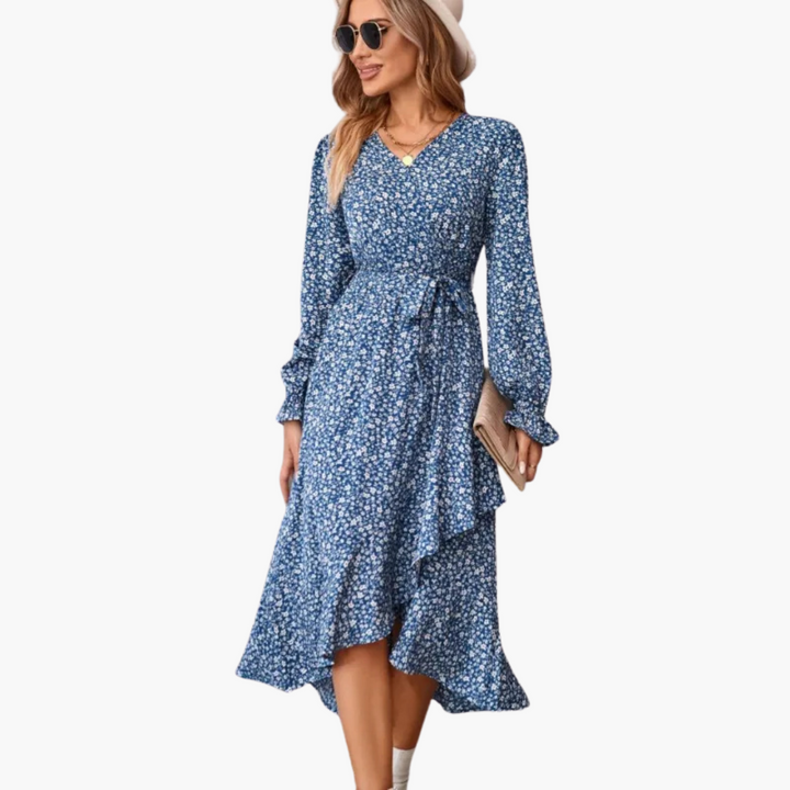 FloraLuxe - Vestido de Mujer con Estampado Floral y Cuello en V