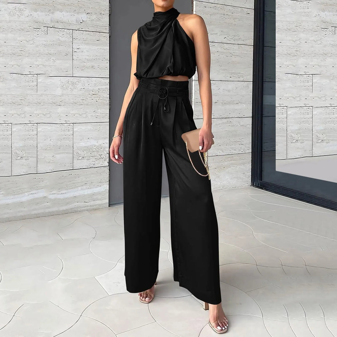Set estivo a due pezzi con top corto e pantaloni a gamba larga