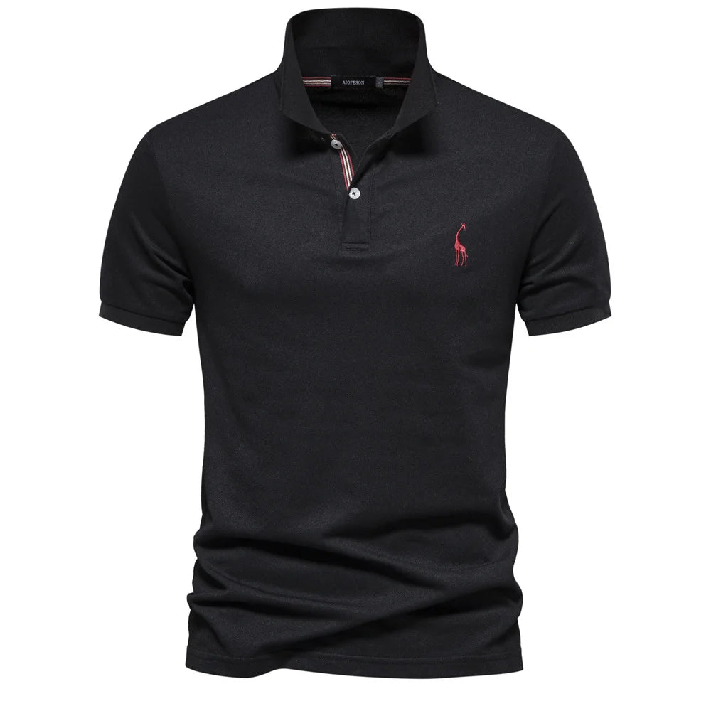 Polo in cotone di lusso con ricamo a forma di cervo