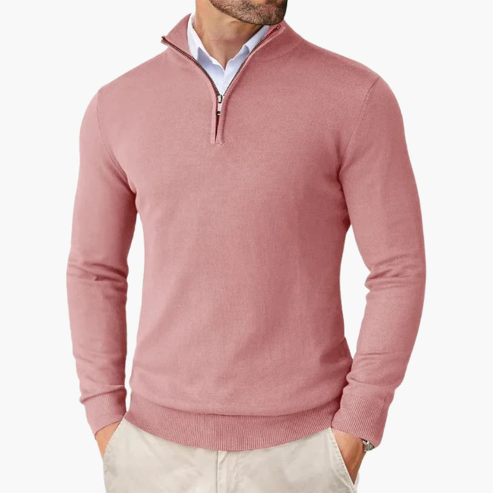 Men's Sweater with Quarter Zip and Ribbed Hem