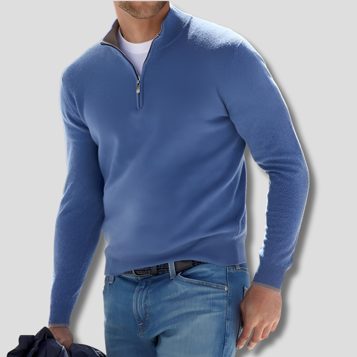 Suéter de hombre de punto de algodón con cuello con cremallera