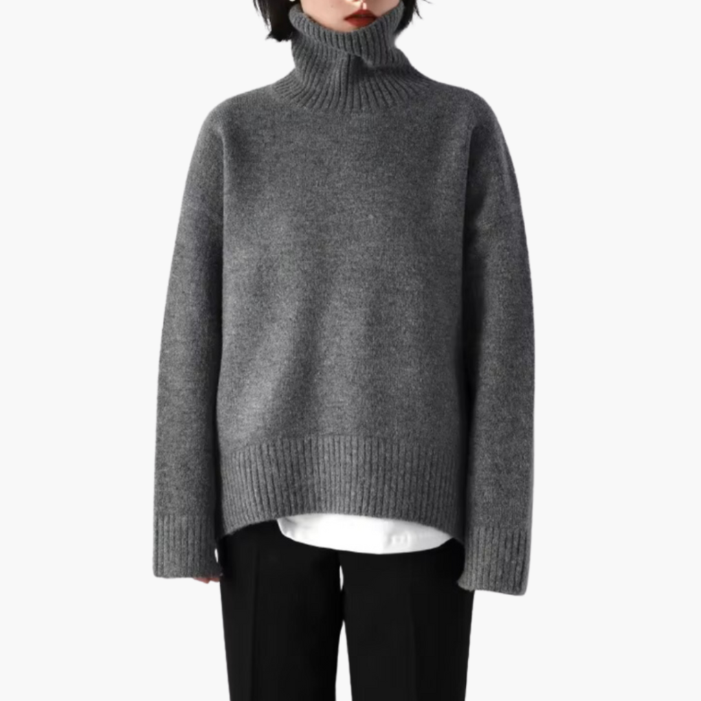 Maglione a Collo Alto da Donna con Maniche Lunghe e Texture a Coste