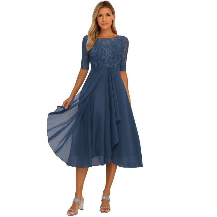 Abito midi in pizzo e chiffon da donna