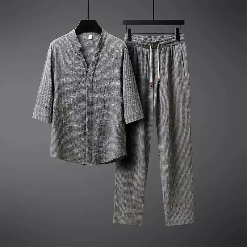 Tuta da ginnastica vintage in lino da uomo, set da 2 pezzi: comfort classico con un tocco moderno