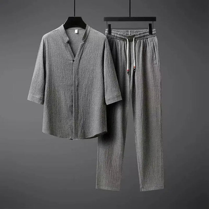 Tuta da ginnastica vintage in lino da uomo, set da 2 pezzi: comfort classico con un tocco moderno