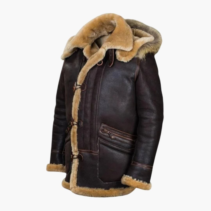 Chaqueta de invierno para hombre con capucha de piel de oveja
