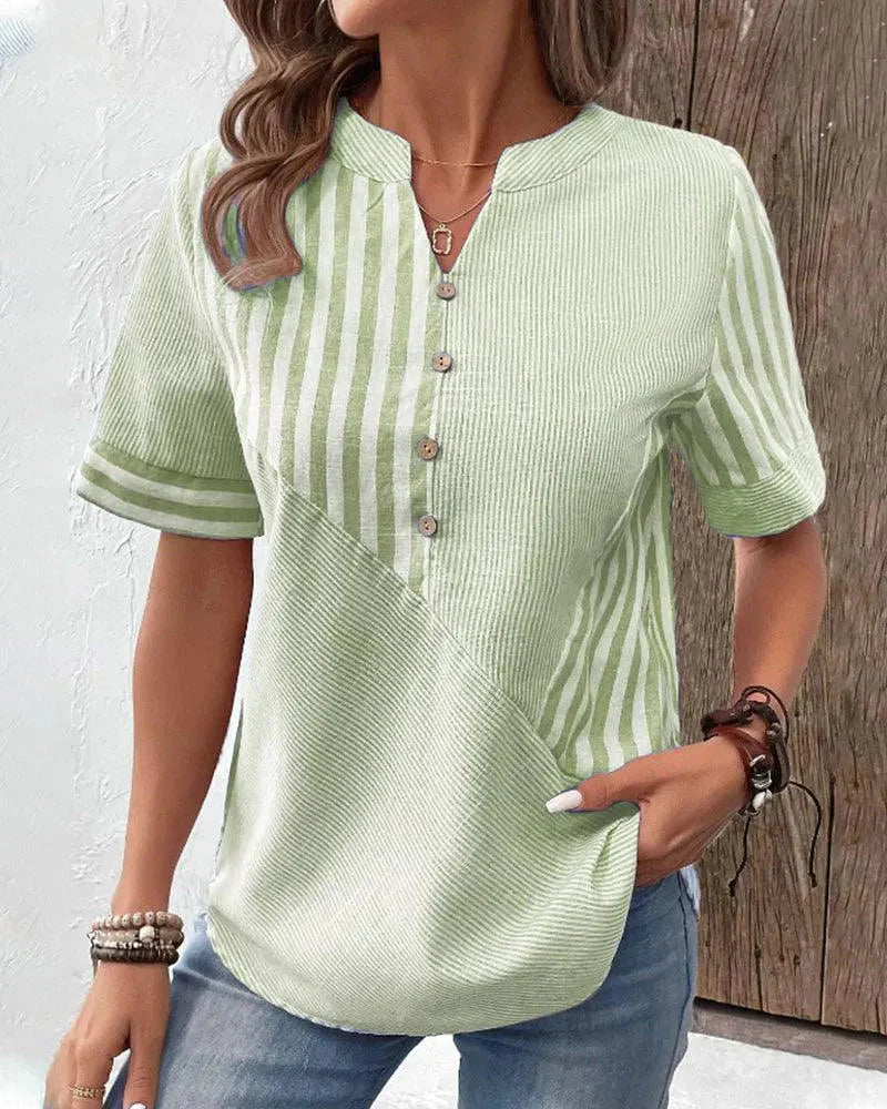 Light striped blouse for women with mandarin collar