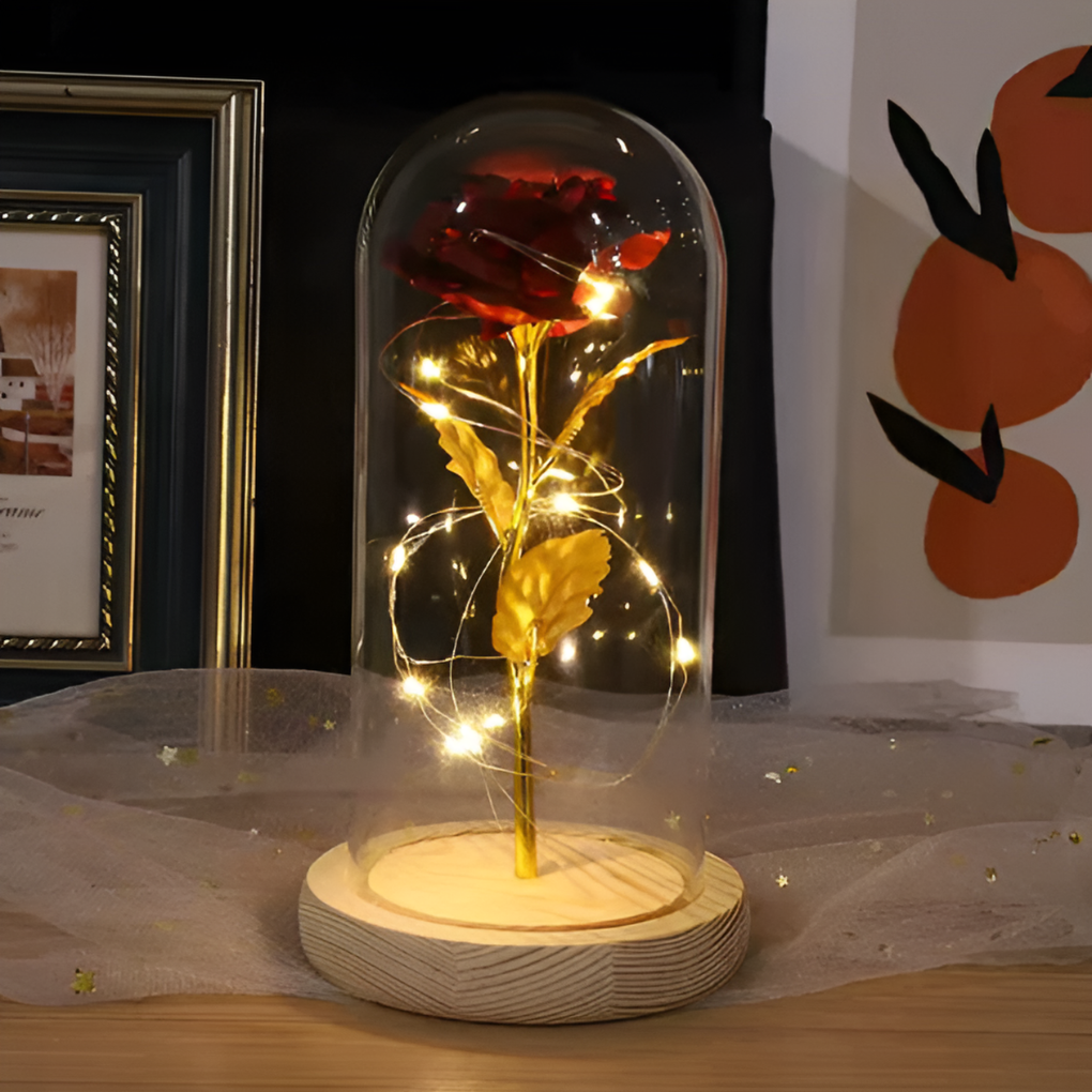 Rosa eterna con luce a LED in cupola di vetro