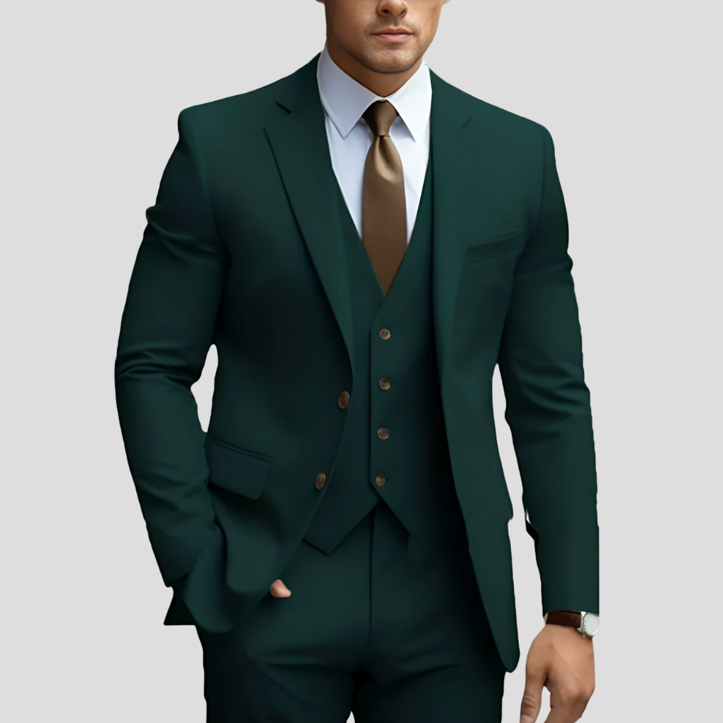 Elegant men's suit, 3 pieces, beige, slim fit