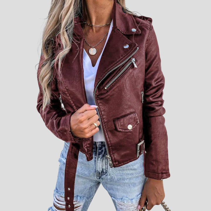 Lined leather jacket for women