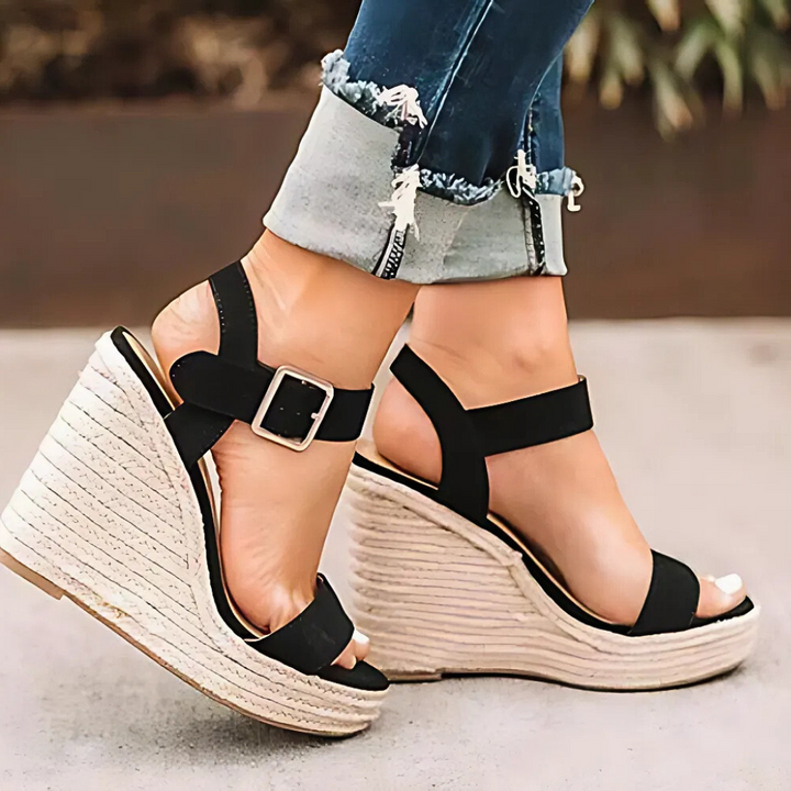 Sandalias con cuña casual para mujer con cinturón en T