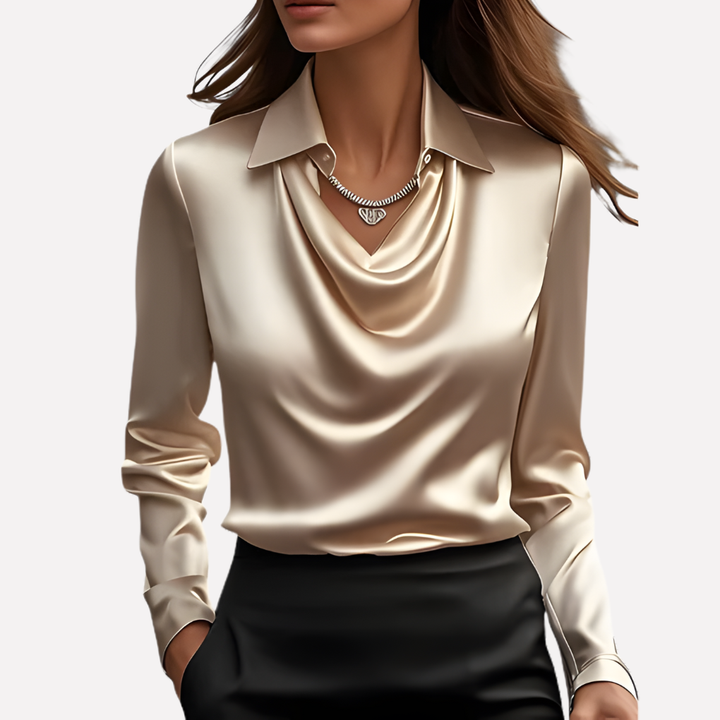 Blusa in Satin per Donna con Collo Drappeggiato