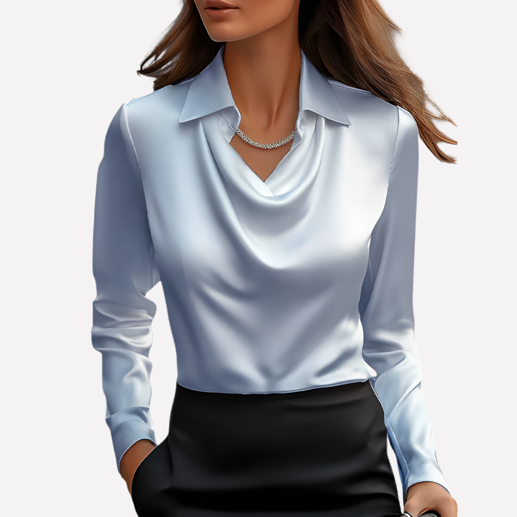 Blusa in Satin per Donna con Collo Drappeggiato