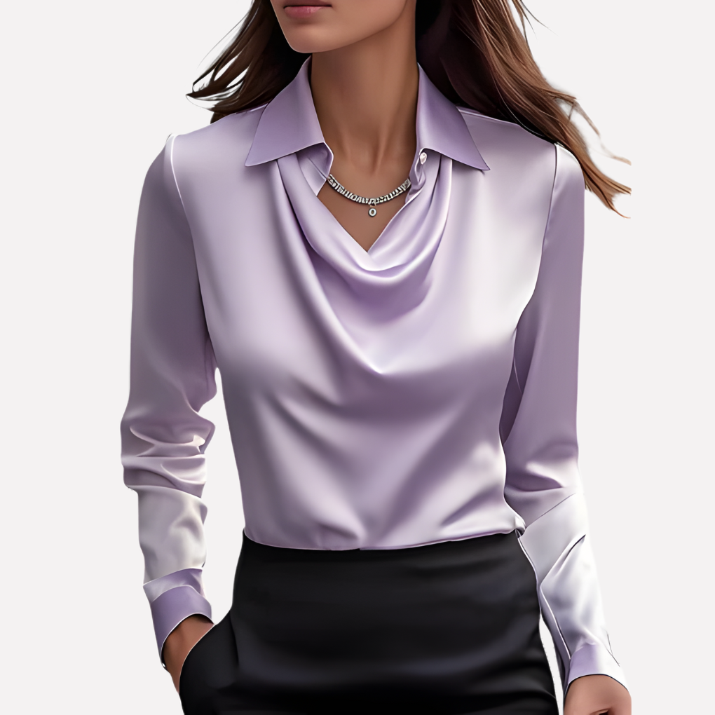 Blusa in Satin per Donna con Collo Drappeggiato