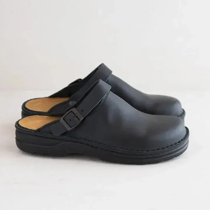 Unisex leather slip-on clogs