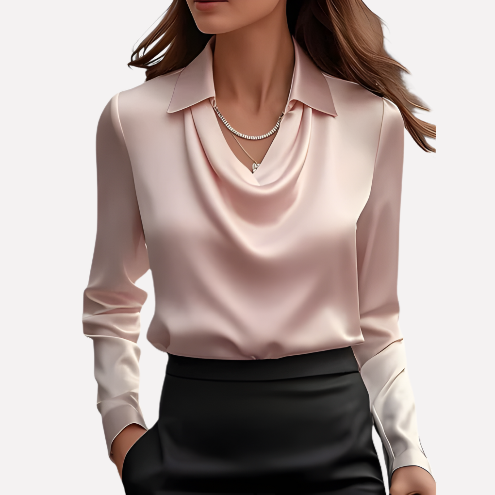 Blusa in Satin per Donna con Collo Drappeggiato