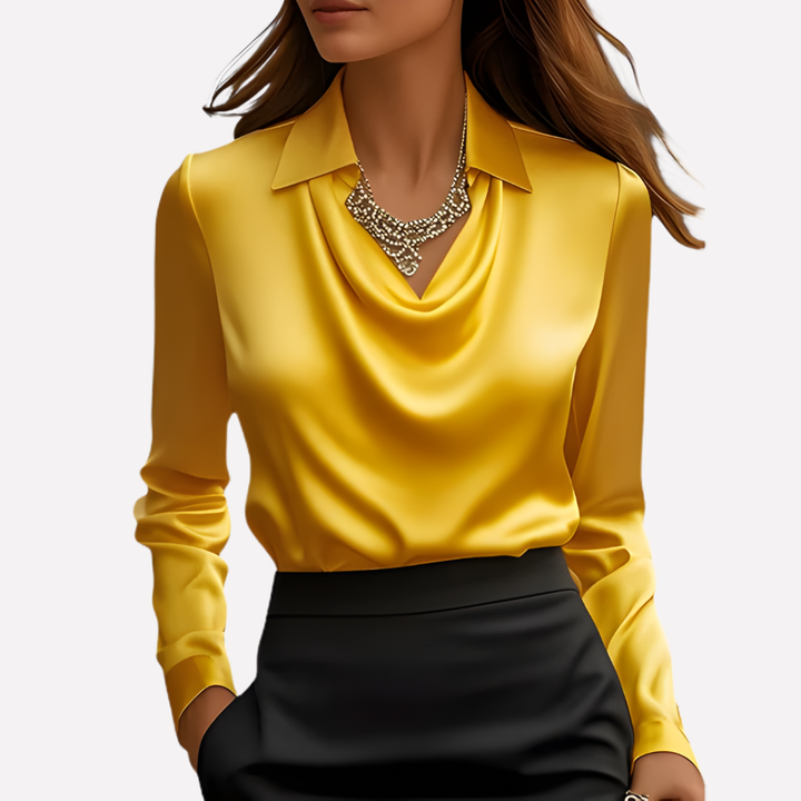Blusa in Satin per Donna con Collo Drappeggiato