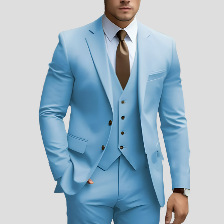 Elegant men's suit, 3 pieces, beige, slim fit