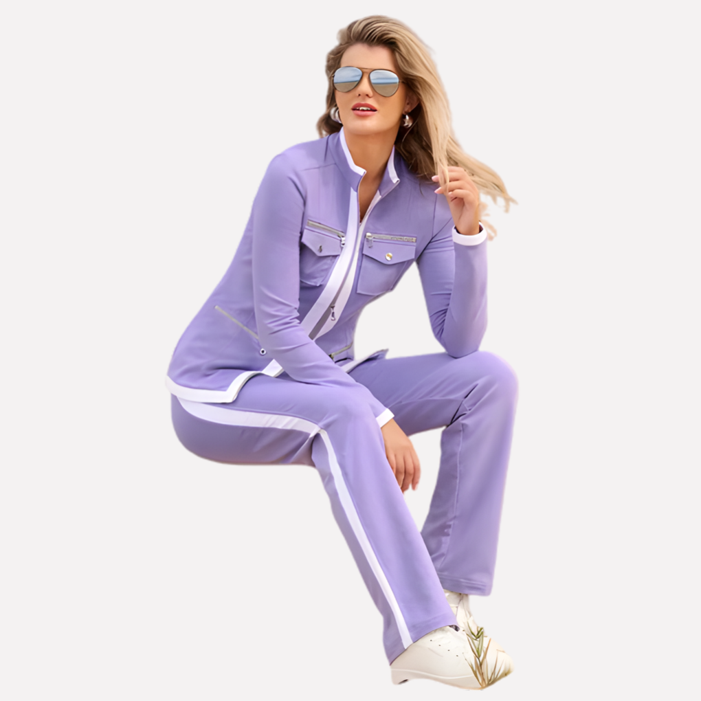 Set Giacca e Pantaloni con Zip da Donna – Stile con Bordo a Contrasto