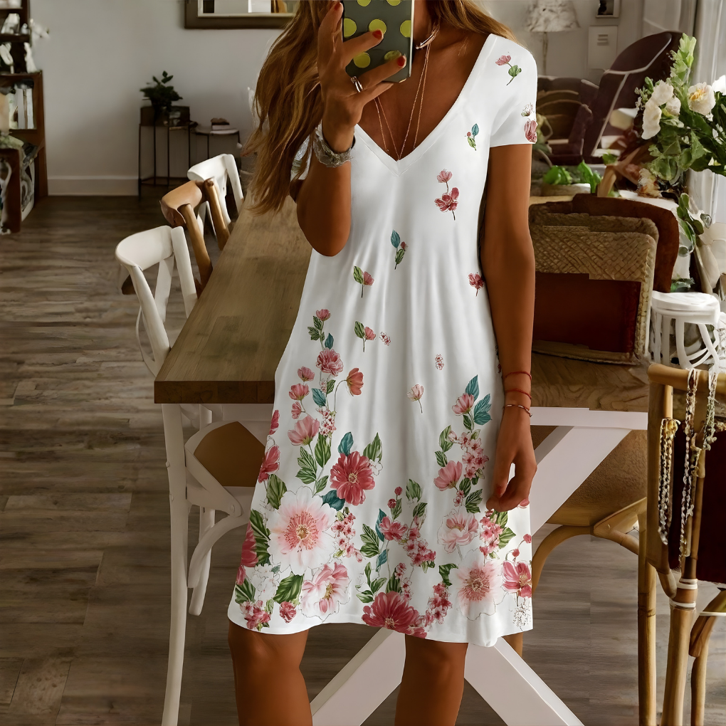 Vestido de mujer de manga corta con escote en V