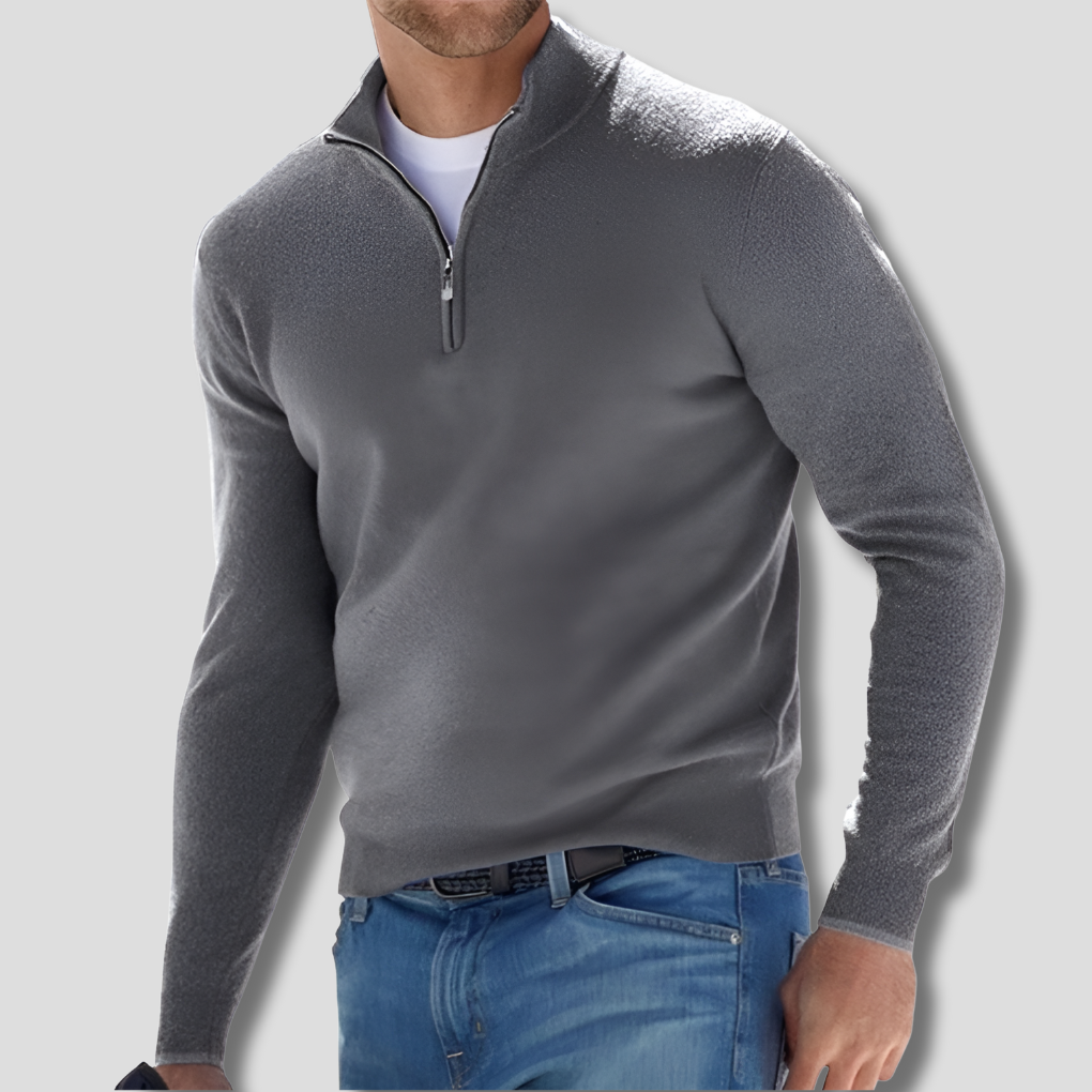 Suéter de hombre de punto de algodón con cuello con cremallera