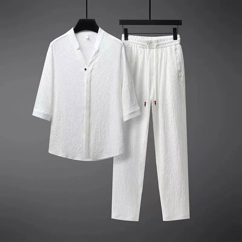 Tuta da ginnastica vintage in lino da uomo, set da 2 pezzi: comfort classico con un tocco moderno
