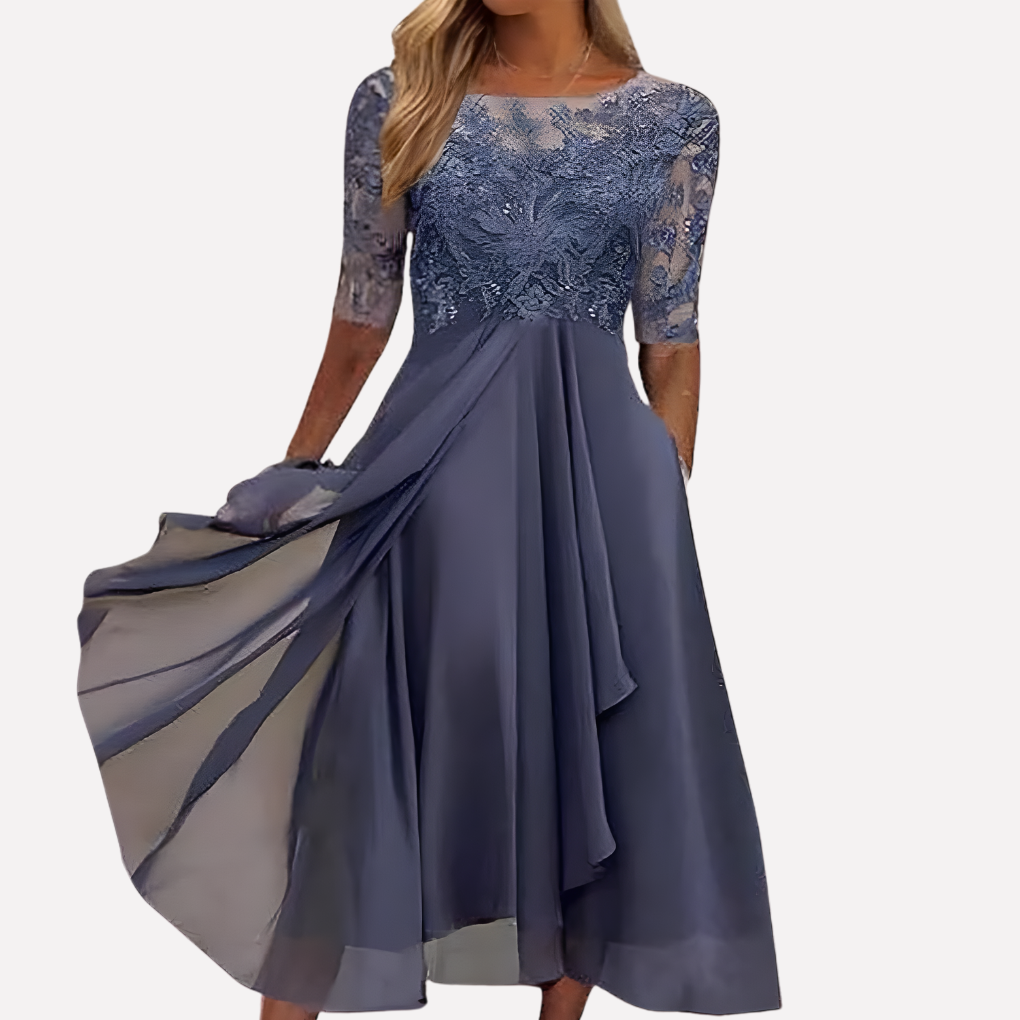 Women's chiffon evening dress with floral lace