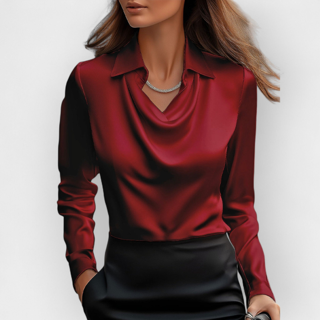 Elegante camicia in raso con colletto a cascata