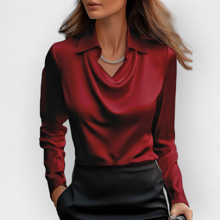 Elegante camicia in raso con colletto a cascata