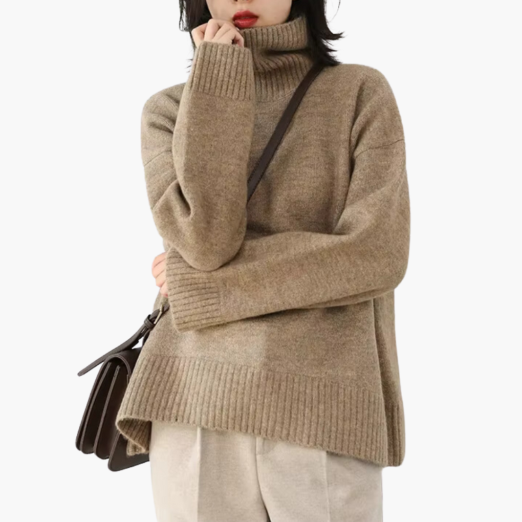 Maglione a Collo Alto da Donna con Maniche Lunghe e Texture a Coste