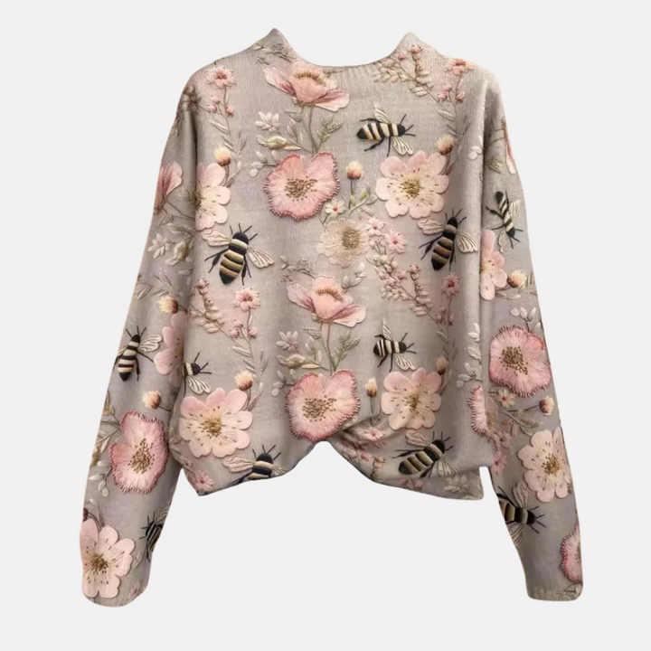 Maglione lavorato a maglia con motivo floreale 3D