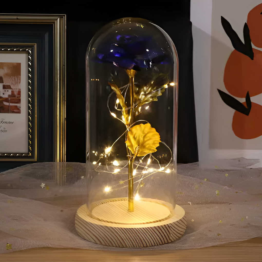 Rosa eterna con luce a LED in cupola di vetro
