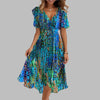 Elegant mid-length dress with floral ruffles for women
