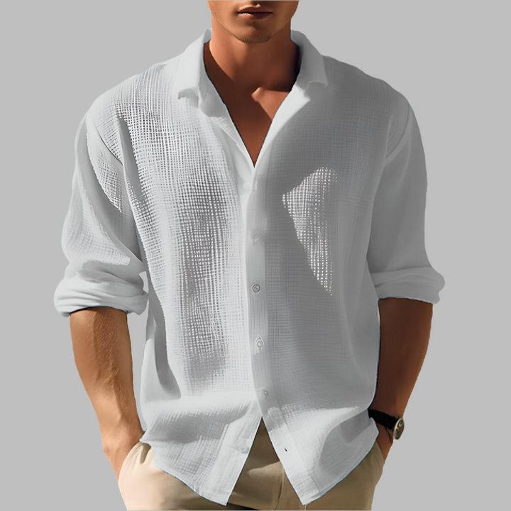 Light men's shirt in plain cotton and linen