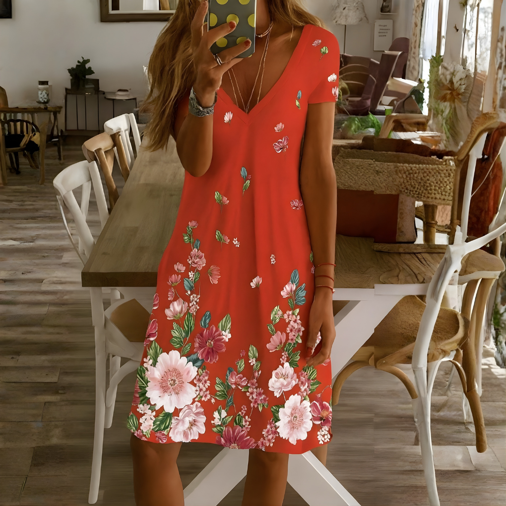 Vestido de mujer de manga corta con escote en V