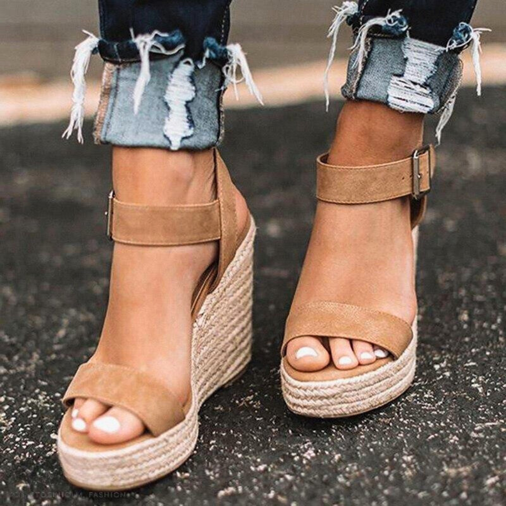Sandalias con cuña casual para mujer con cinturón en T