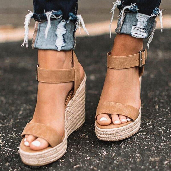 Sandalias con cuña casual para mujer con cinturón en T