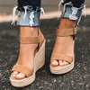 Sandalias con cuña casual para mujer con cinturón en T
